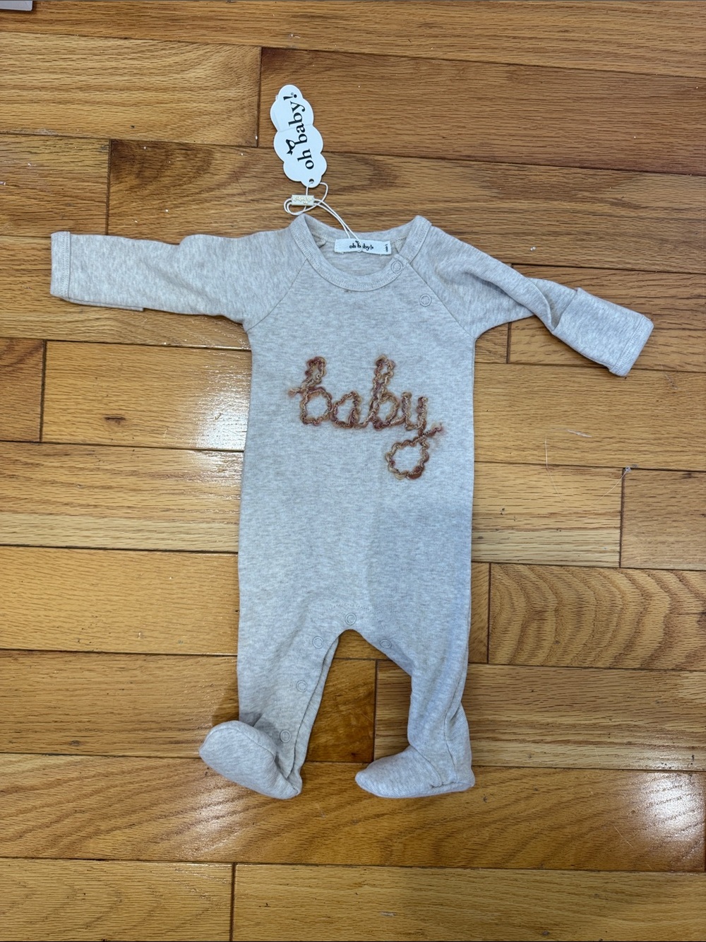 Oh Baby! Heather Gray Knit Footed One-Piece with 'baby' Script